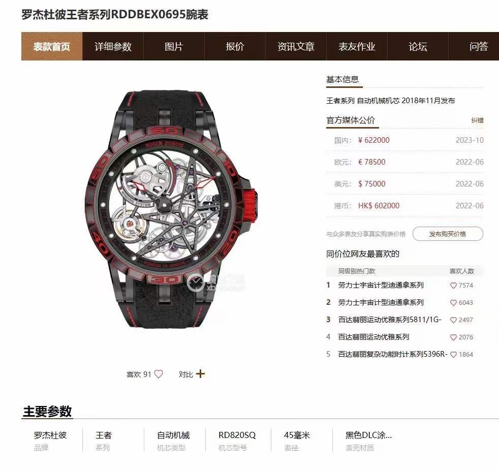 二手罗杰杜彼王者系列价格
